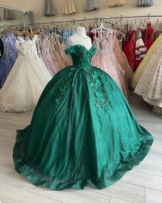 Women's Outerwear Garments A-Line Green Ball Gown Prom Dresses Formal Evening Gowns      S1070