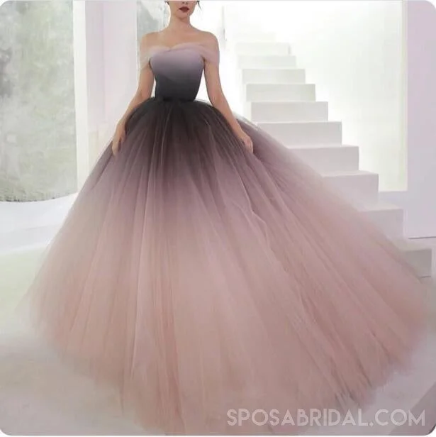 Casual Chic for Women Gradient Off Shoulder Tulle Elegant Prom Gown, Pretty Fairy Unique Fashion Prom Dresses , PD1079