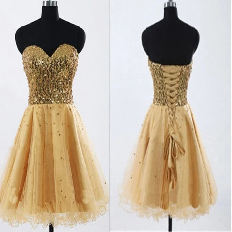 Women's Outfit For The Office Gold Sequin sweetheart sparkly Rehearsal sweet 16 casual homecoming prom gowns dress,BD00188