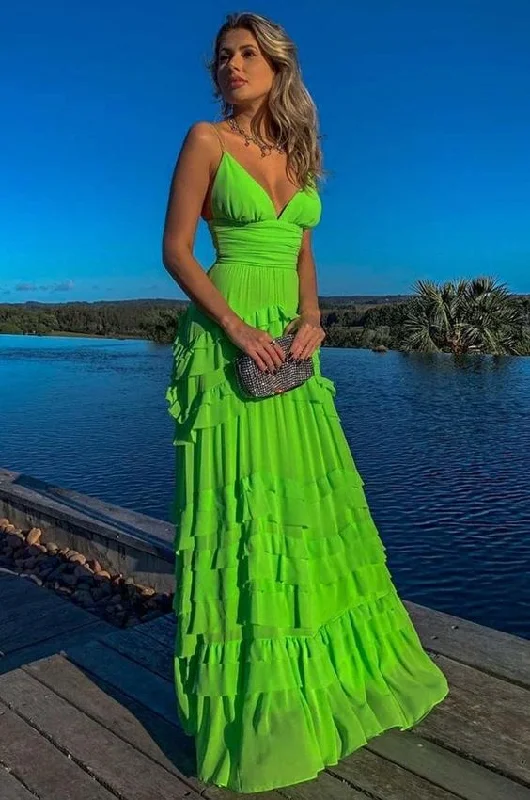 Women's Seasonal Garments Green Chiffon Prom Dresses,  Evening Gown Fashion     S1053