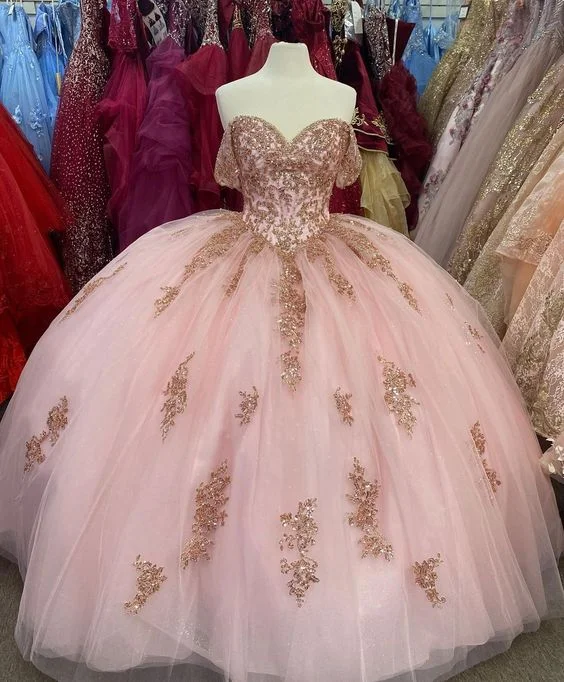 Women's Festive Attire Pink Ball Gown Long Prom Dress      S1158