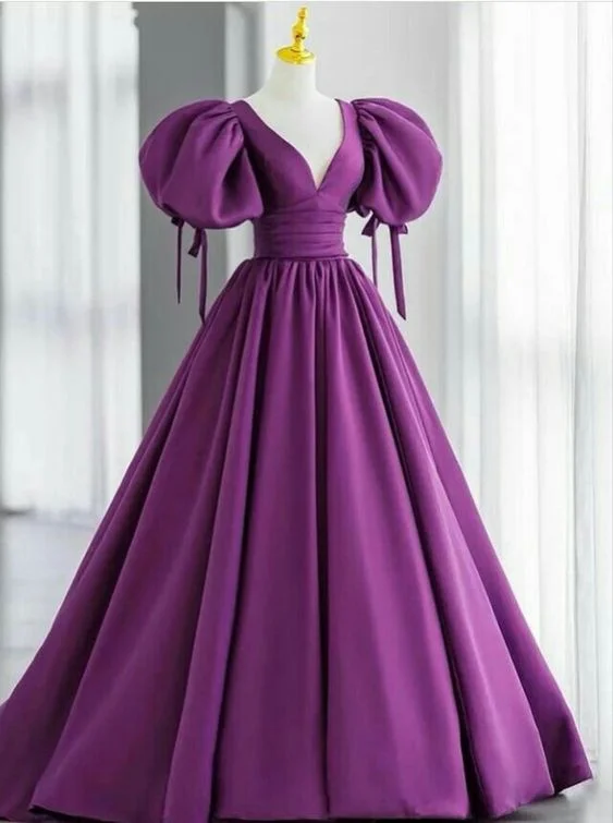 Women's Formal Event Attire Simple Prom Dresses Deep V Neck Purple Evening Formal Gowns      S1287