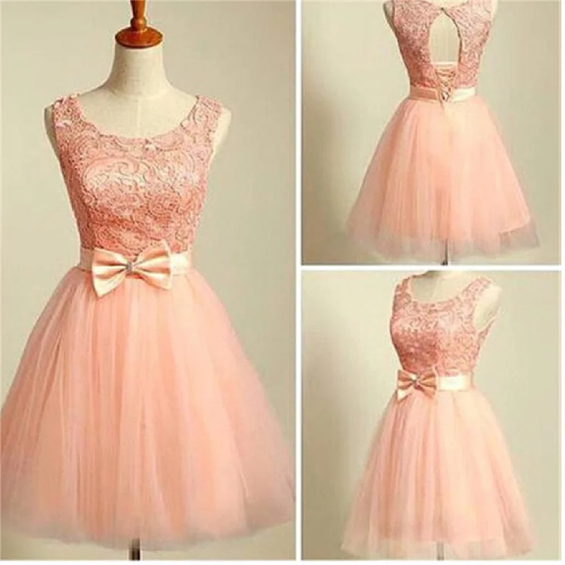 Fashionable Women's Wardrobe peach pink lace lovely for teens modest formal homecoming prom gowns dress,BD0080