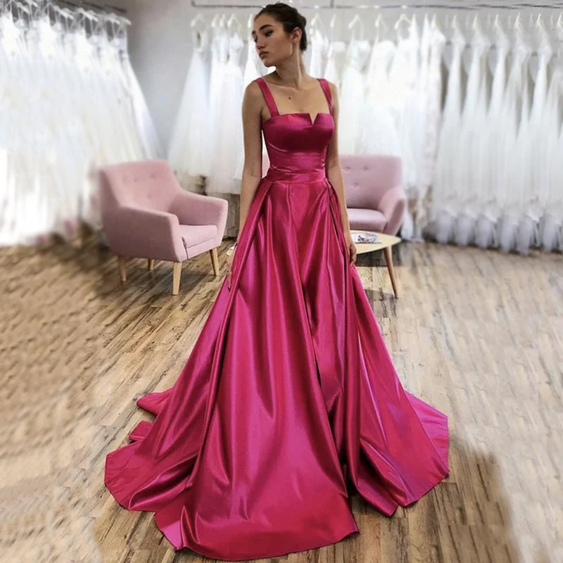 Comfortable Loungewear for Women Formal Fuschia Soaghetti Straps V-neck A-line Long Prom Dress, Gown, PD3319