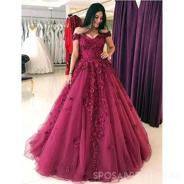 Women's Clothes for All-Day Comfort and Style Elegant Ball Gown,Quinceanera Tulle  Elegant Appliques Off the Shoulder Prom Dresses, PD1087