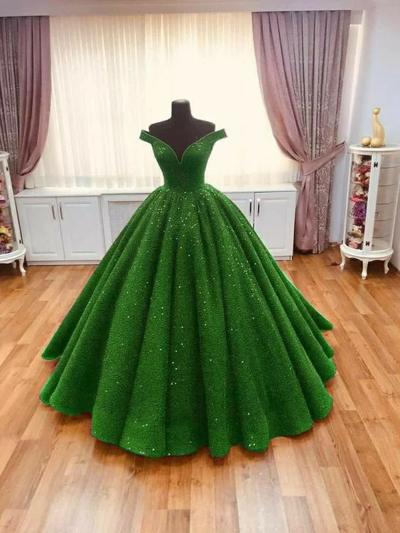 Women's Work Outfit For The Office Green Ball Gown Evening Dress Floor Length Prom Dress   S1651