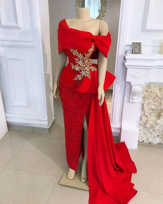 Women's Garments African Red Mermaid Evening Dresses Long Formal Evening Gowns      S1075