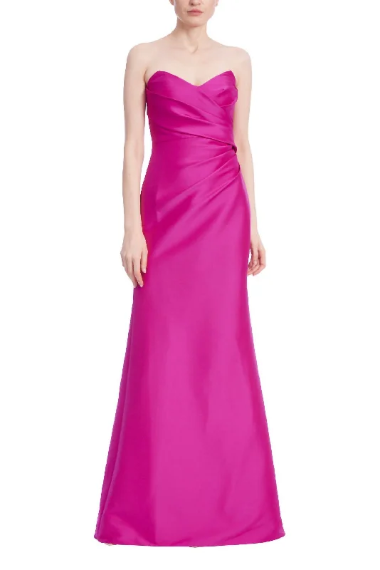 Women's Everyday Attire Strapless Mikado Gown Dress In Fuchsia