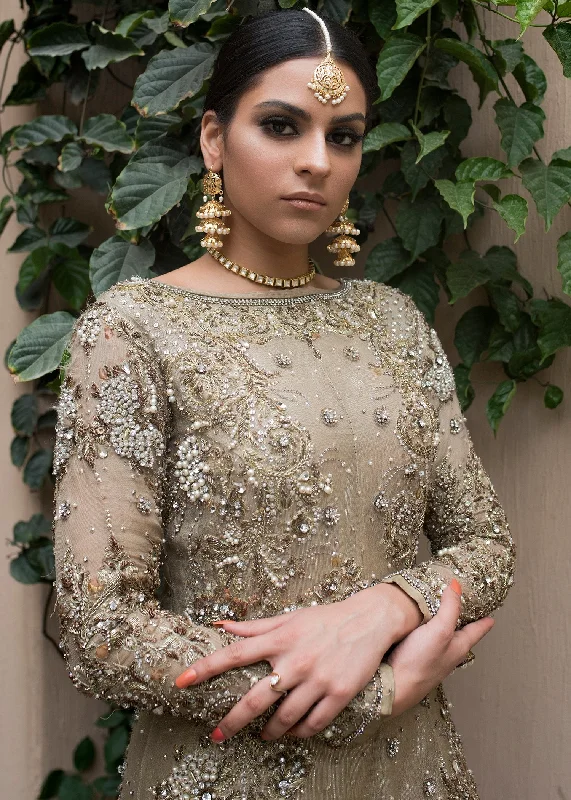 Women's Relaxed Outfit Beautiful Pakistani designer gown dress in dust gold color # B3362