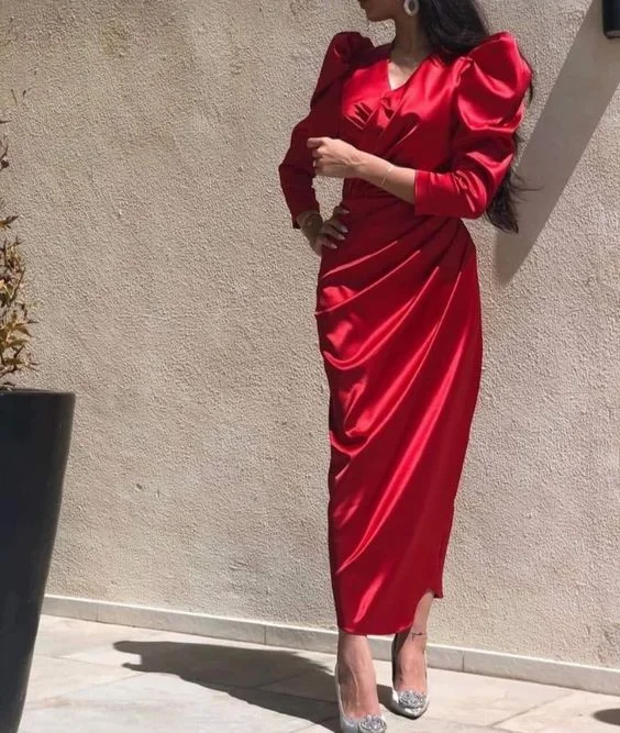 Women's Travel Attire Long Sleeves Red Prom Dresses Beautiful Gowns For Ladies      S1252