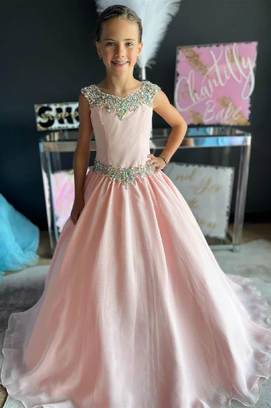 Comfortable Women's Attire Blush Pink Rhinestones Girl Ball Gown