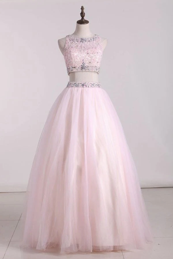 Women's Vacation Attire Two-Piece Scoop Ball Gown Quinceanera Dresses Tulle