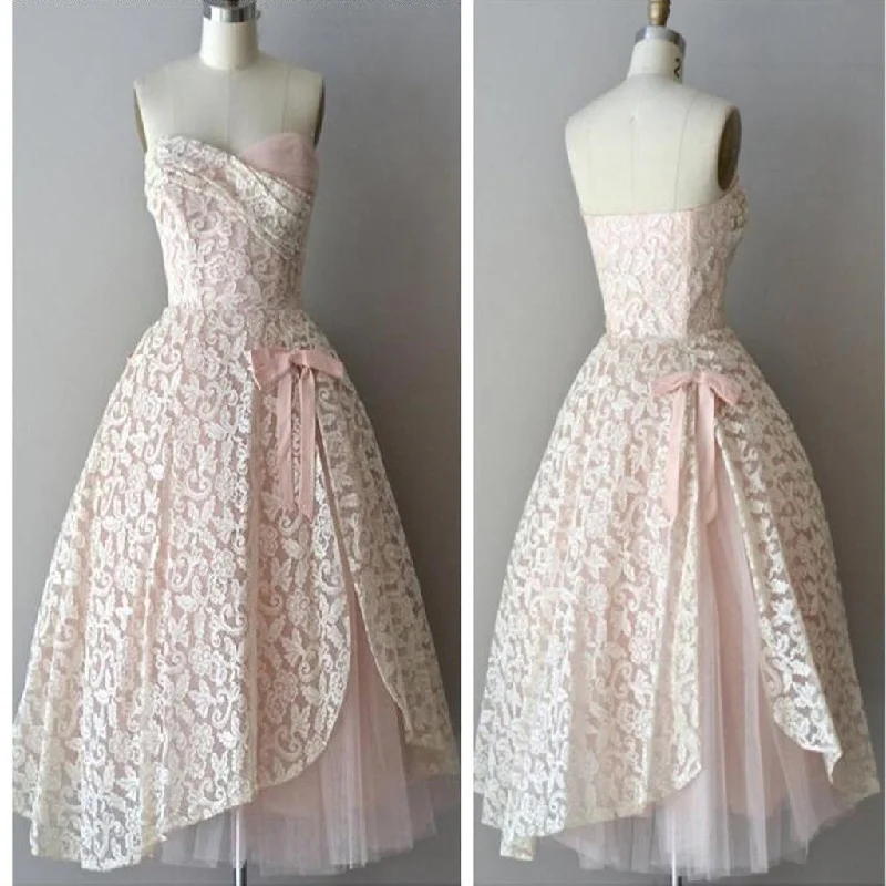 Casual Women's Clothing Strapless pink lace unique style vintage cheap homecoming prom gowns dress,BD0075