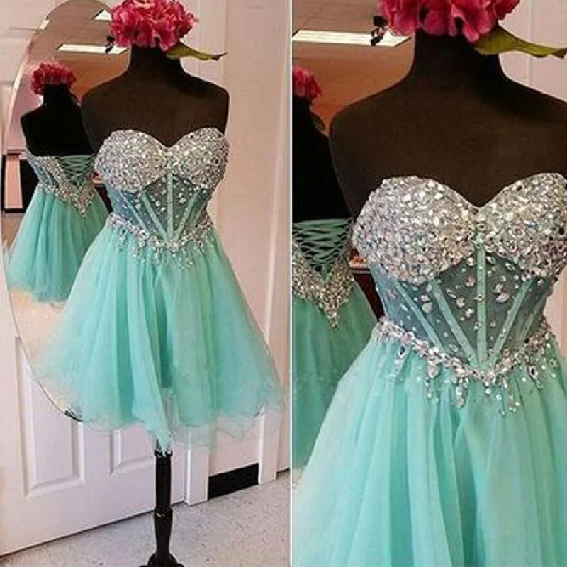 Women's Activewear Outfit Strapless mint sparkly see through  mini homecoming prom gown dresses, BD00168