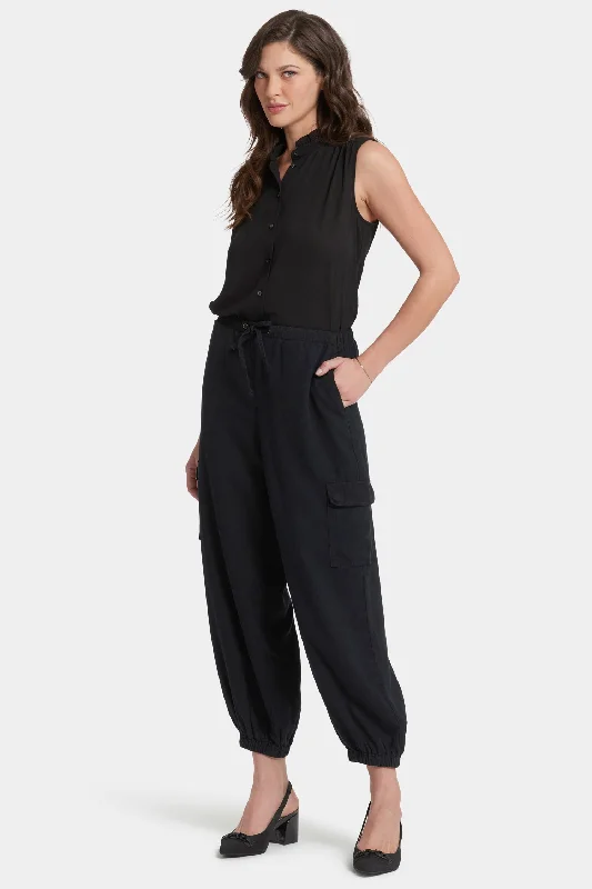 Vintage-Inspired Garments Relaxed Cargo Ankle Pull-On Pants - Overdye Black