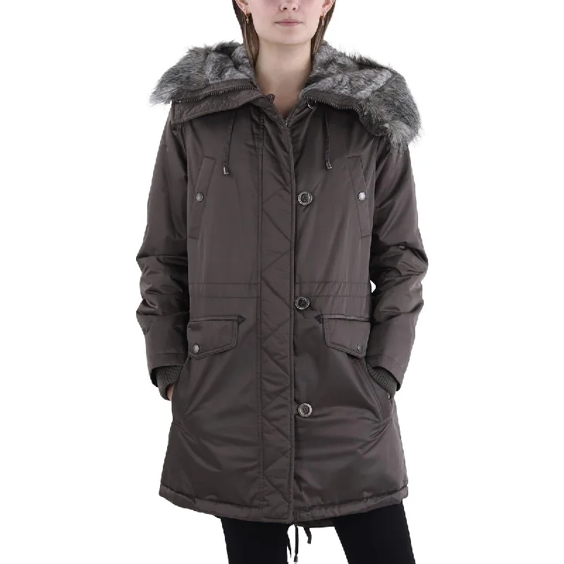 High-End Women's Apparel Womens Faux Fur Hooded Puffer Jacket