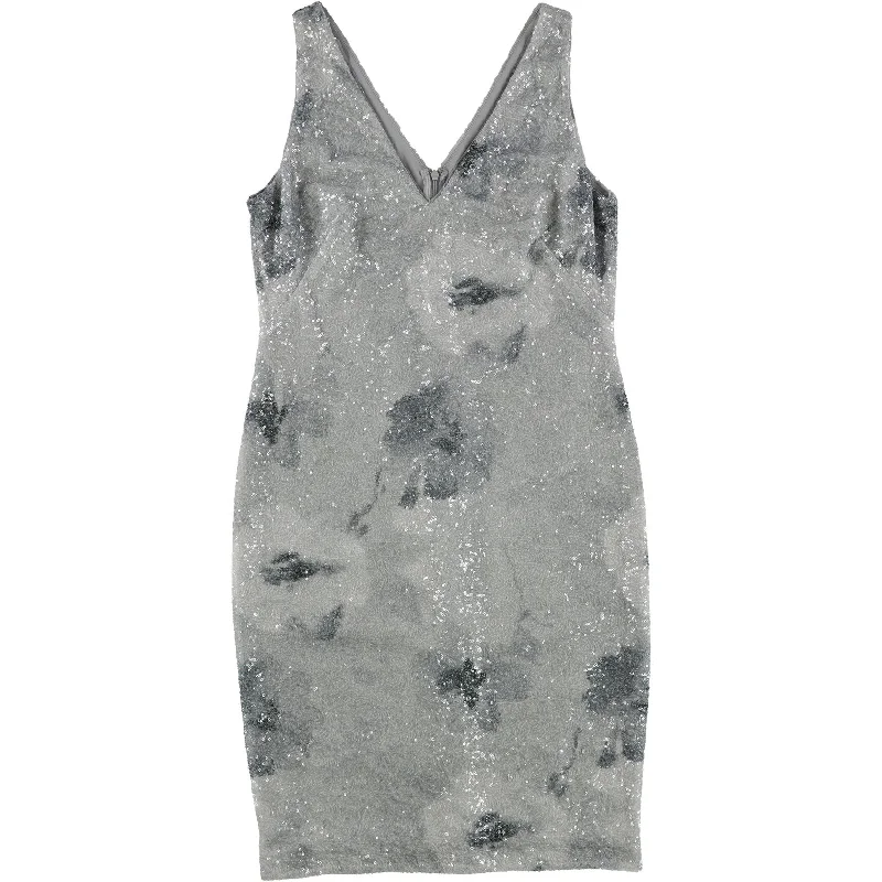 Women's Vacation Outfit Set Ralph Lauren Womens Sequin Floral Cocktail Dress, Grey, 4