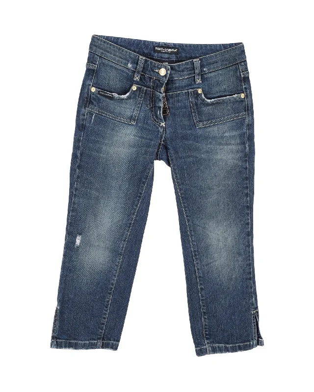 Women Fashion Dolce & Gabbana Cropped Denim Jeans in Blue Cotton