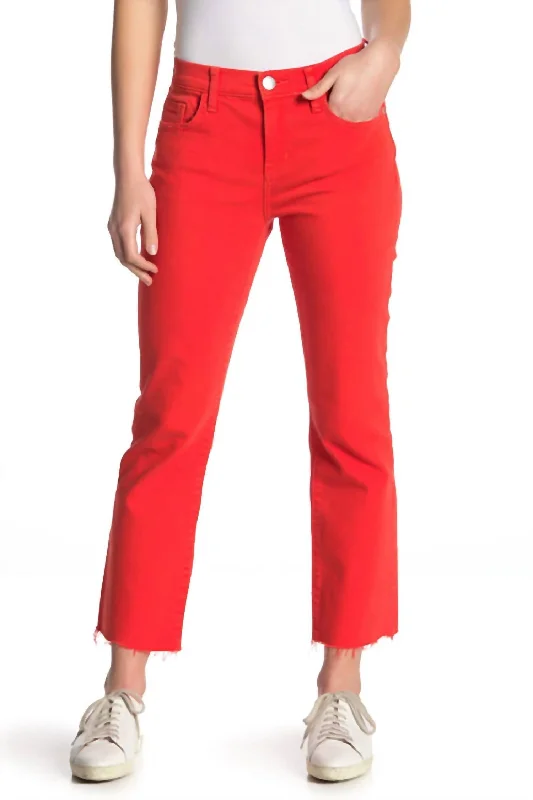 Women's Travel Attire The Kick Flare Crop High Waist Jean In Fiery Red