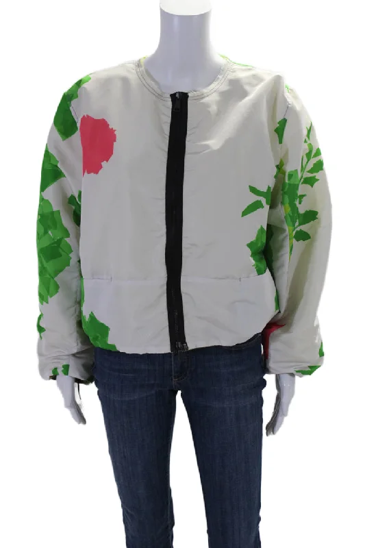 Women's Comfortable Lounge Garments Rohka Womens Front Zip Abstract Cropped Summer Bomber Jacket White One