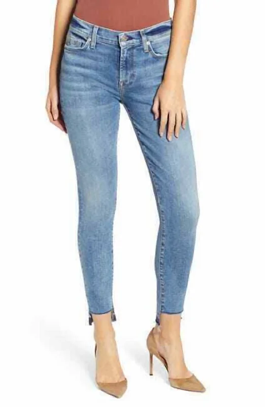 Women's Trendy Casual Outfit The Ankle Super Skinny Step Raw Hem Denim Jeans In Blue