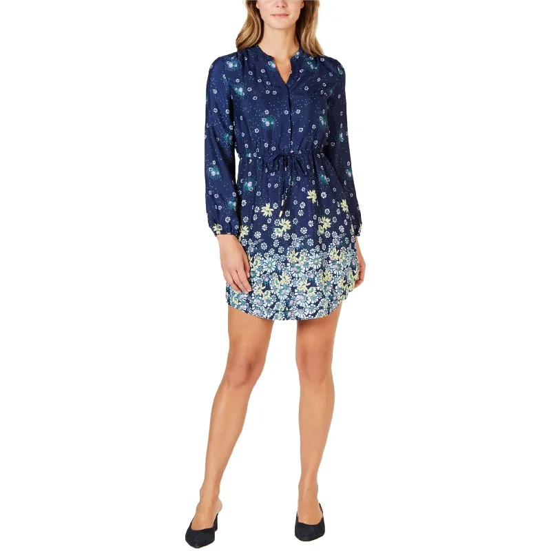 New Arrival Discount maison Jules Womens Floral Split Neck Mini Dress, Blue, Medium