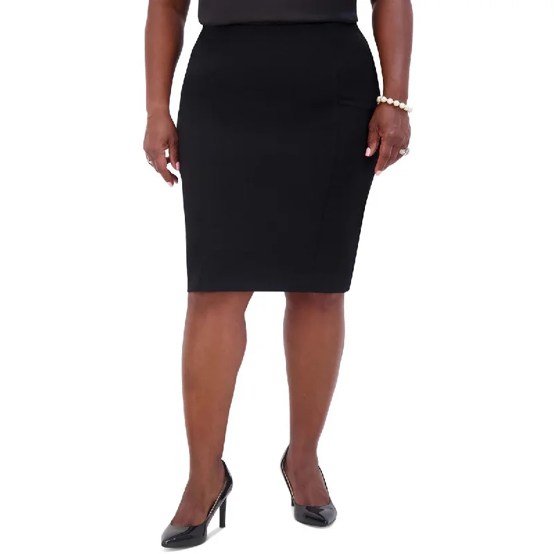 Women's Stylish Professional Apparel Plus Womens Solid Polyester Pencil Skirt