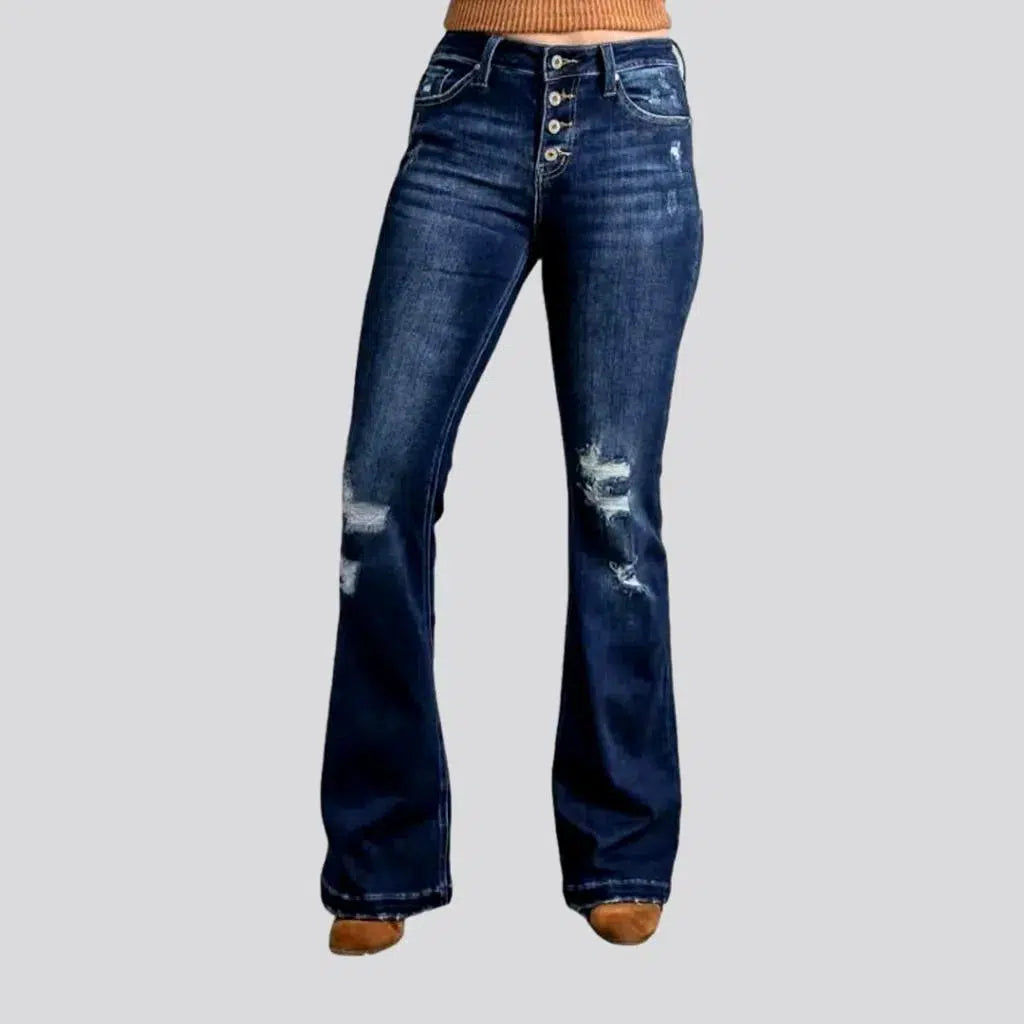 Women's Casual Apparel Dark-wash women's distressed jeans