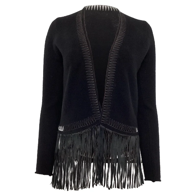 Trendy Outfits For Girls Zadig & Voltaire Marla Fringed Open Cardigan in Black Cashmere