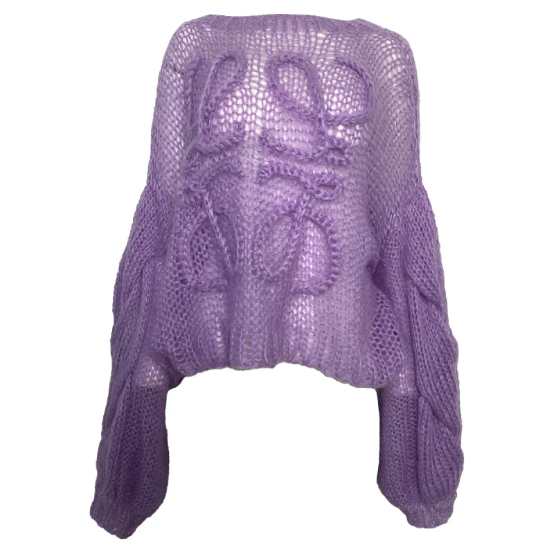 Outfits Ideas Loewe Anagram Open-knit Sweater In Purple Mohair