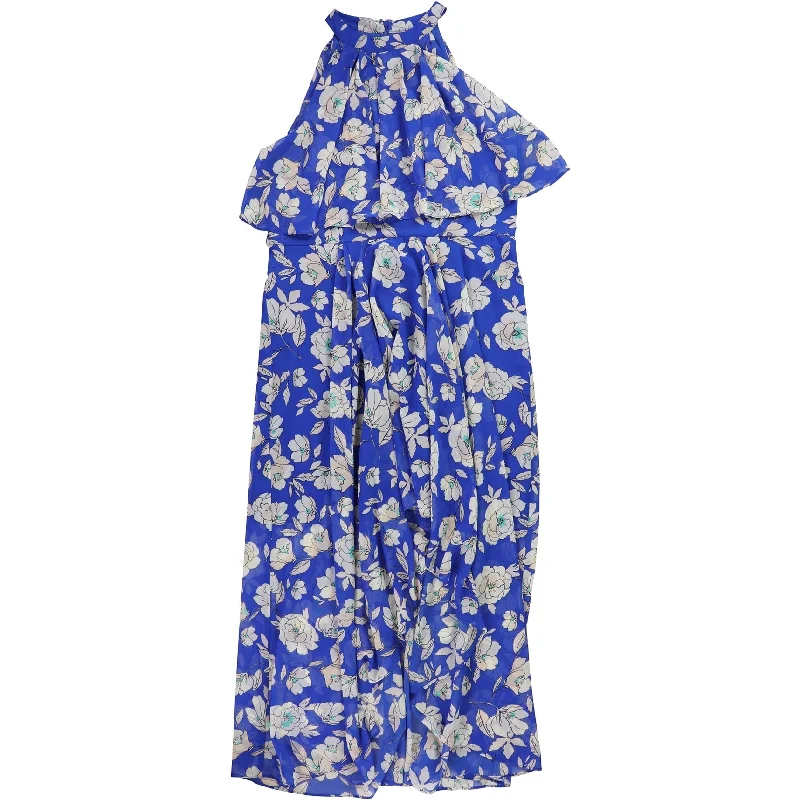 Women's Evening Garments I-N-C Womens Floral High-Low Ruffled Dress, Blue, 16