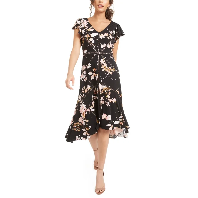 Exclusive Women's Fashion Collection Taylor Womens Floral Midi Dress, Black, 2