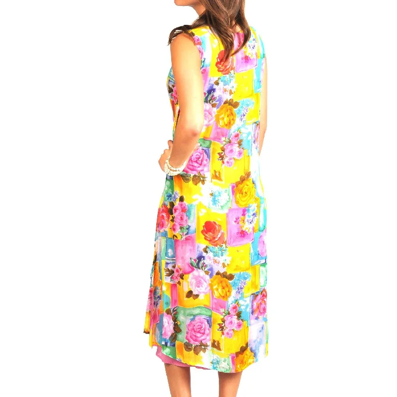 Women's Travel Apparel La Cera Women's Floral-Print Side-Button Layered Rayon Dress