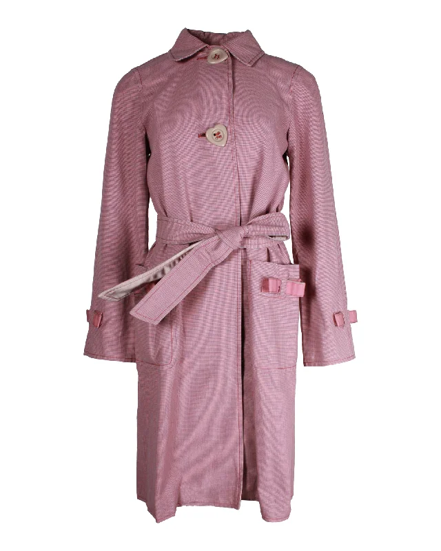 Timeless Women's Outfit Marc Jacobs Micro Plaid Bow Detail Trench Coat in Pink Cotton