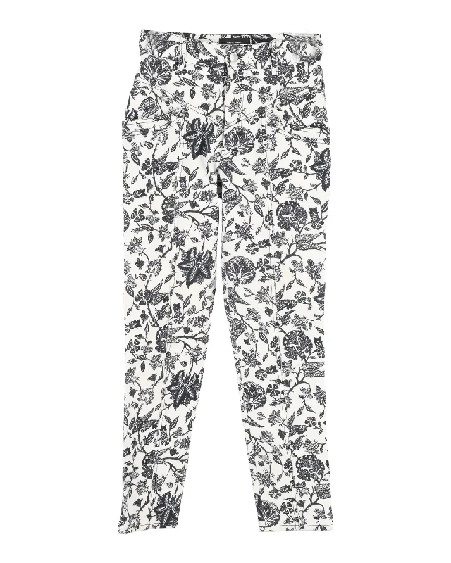 Women's Clothing Sale Isabel Marant Lorrick Cropped Floral-Print Jeans in White Cotton