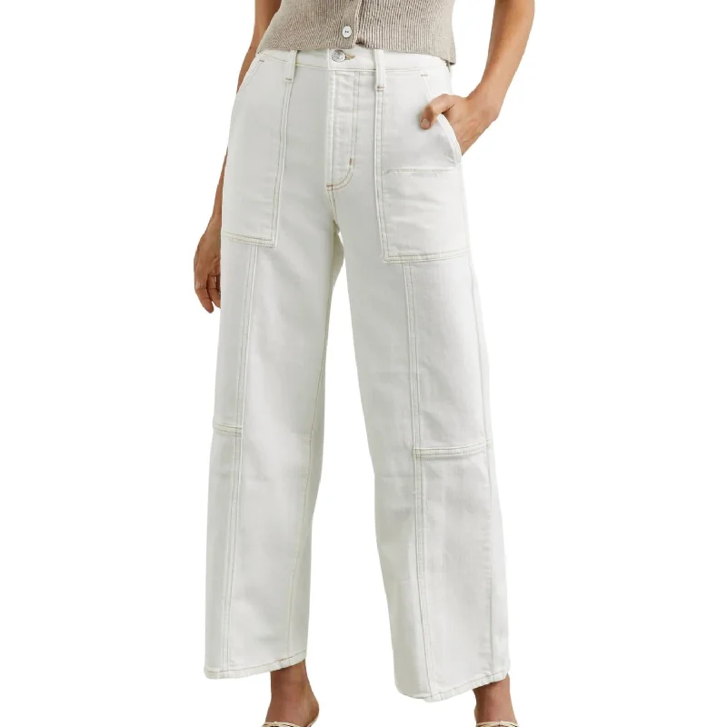 Comfortable Garments For Women Getty Cropped Utility Pants In Vintage Ecru Contrast Stitch