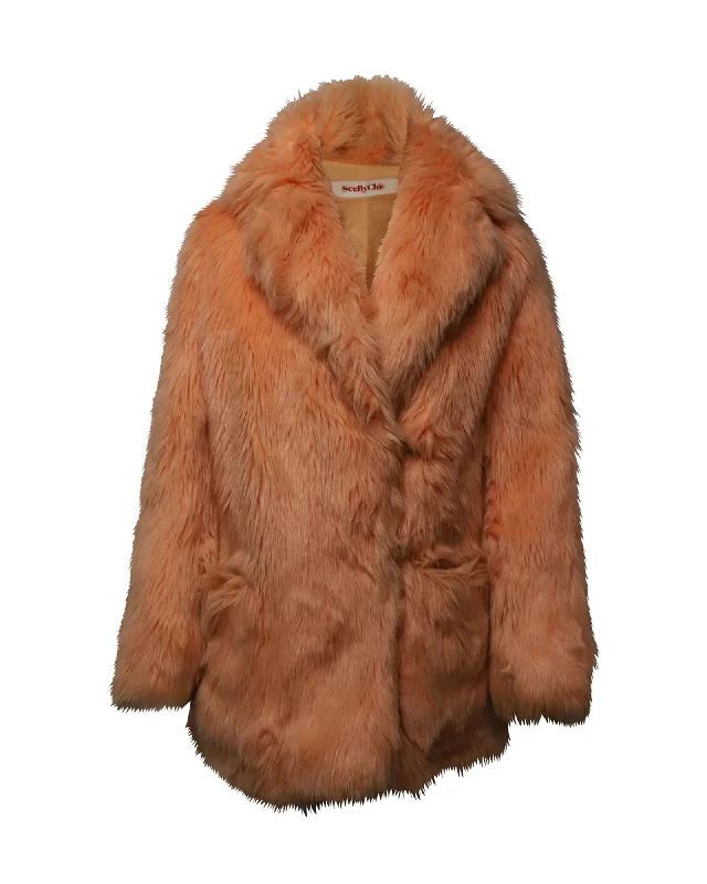 Women's Active Outfit For Fitness See by Chloe Faux-Fur Coat in Pink Peach Modal