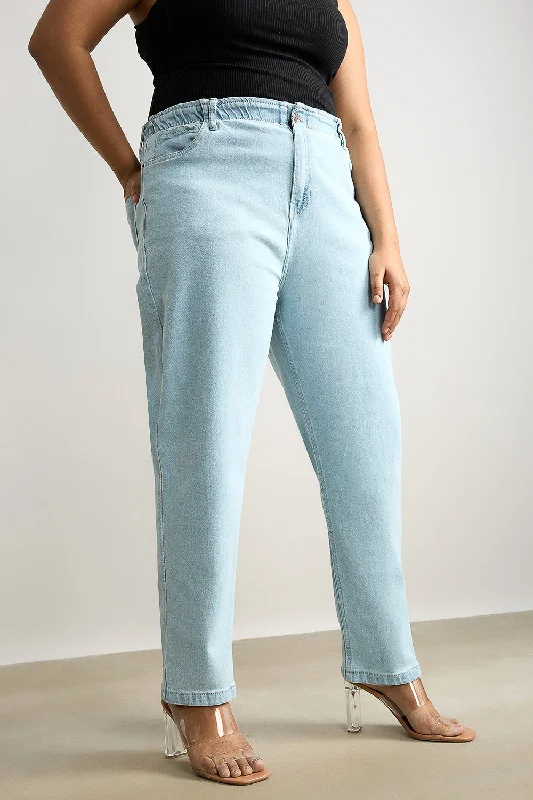 Women's Clothing Apparel Stretchy Light Wash Mom Jeans