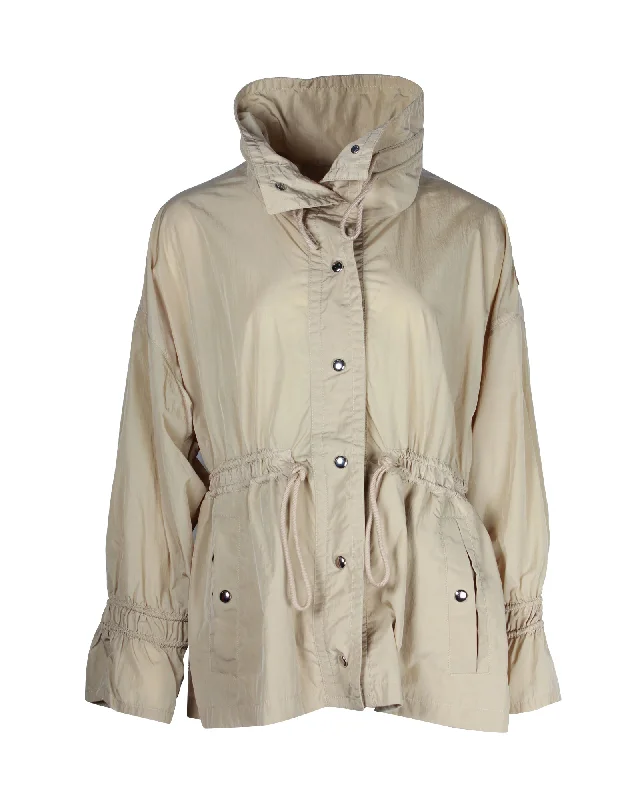 Sophisticated Women's Fashion Moncler Deel Drawstring-Waist Short Parka in Beige Nylon