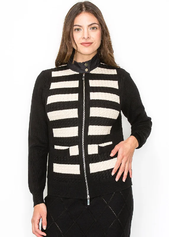 Women's Professional Apparel Black Striped Front Cardigan