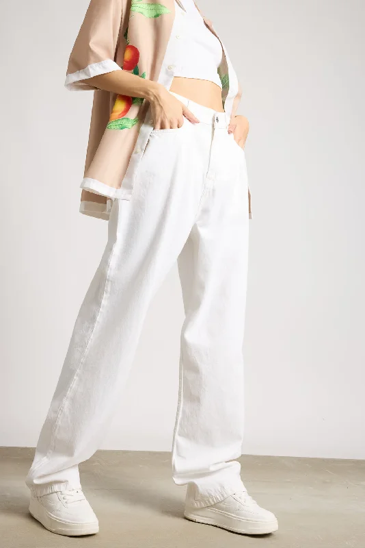 Formal Garments For Women White Straight Legged Pants