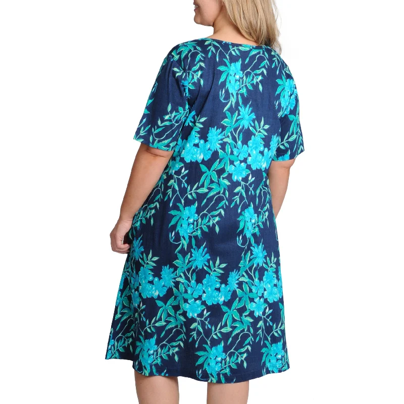 Modern Women's Apparel La Cera Women's Plus Size Navy Floral Print A-Line Dress