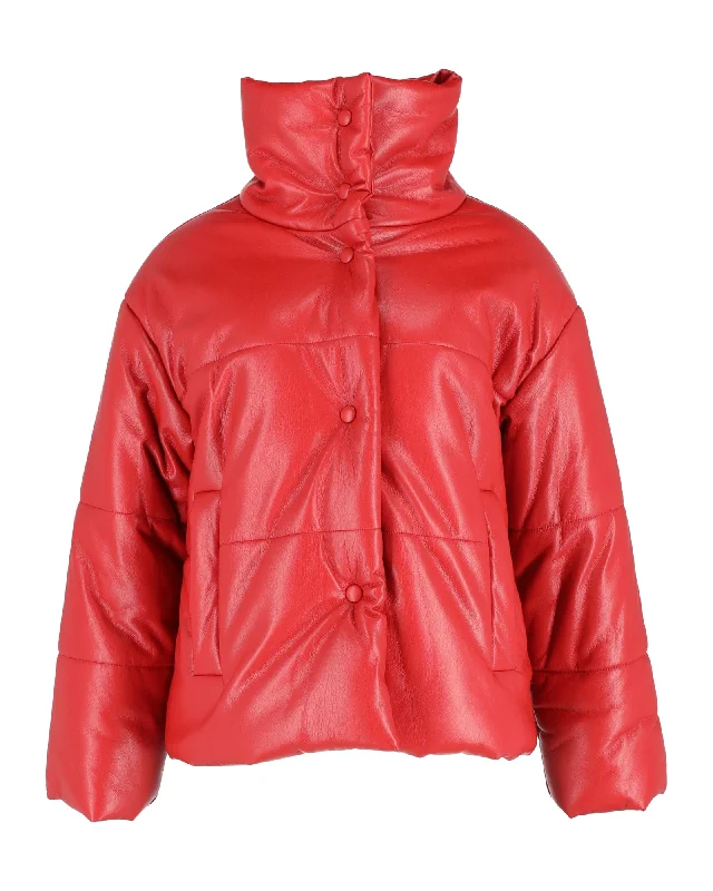 Women's Cozy Outfit For Lounging Nanushka Hide Puffer Jacket in Red Okobor Synthetic Leather