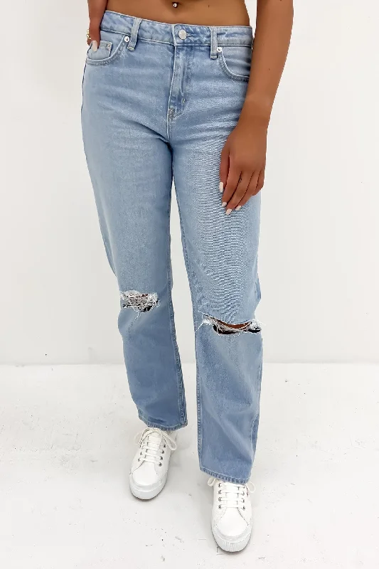 Stylish Women's Garments Mid Vintage Straight Jean Theoretical Blue