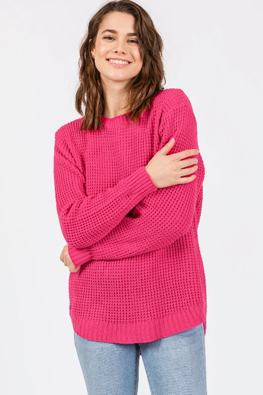 Women's Work Outfit For The Office Fuchsia Waffle Knit Round Hem Sweater