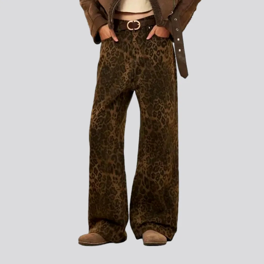 Affordable Women's Garments Brown leopard-print jeans
 for ladies