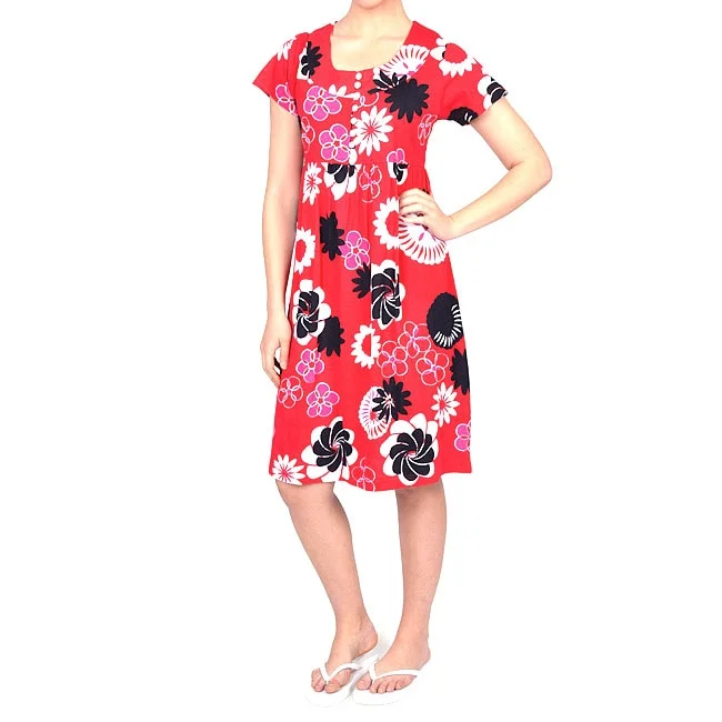 Classic Women's Apparel La Cera Women's Floral Button-front Short-sleeve Dress