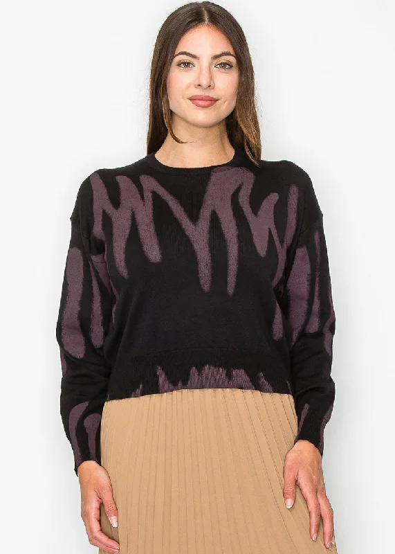 Affordable Luxury Women's Apparel Black and Mauve Abstract Print Sweater