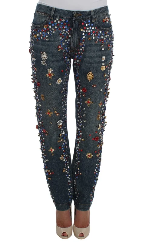 Fashionable Women's Wardrobe Dolce & Gabbana Enchanted Sicily Crystal Heart Boyfriend Women's Jeans