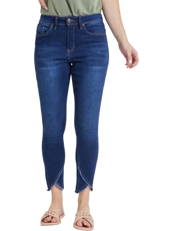 Formal Garments For Women Tulip Hem Ankle Jeans In Midnight Sky Blue